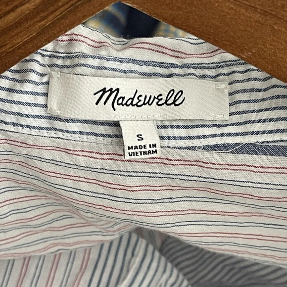 Madewell Tie-Front Crop Shirt Size Small Short Sleeve Rawley Stripe - Picture 3 of 7